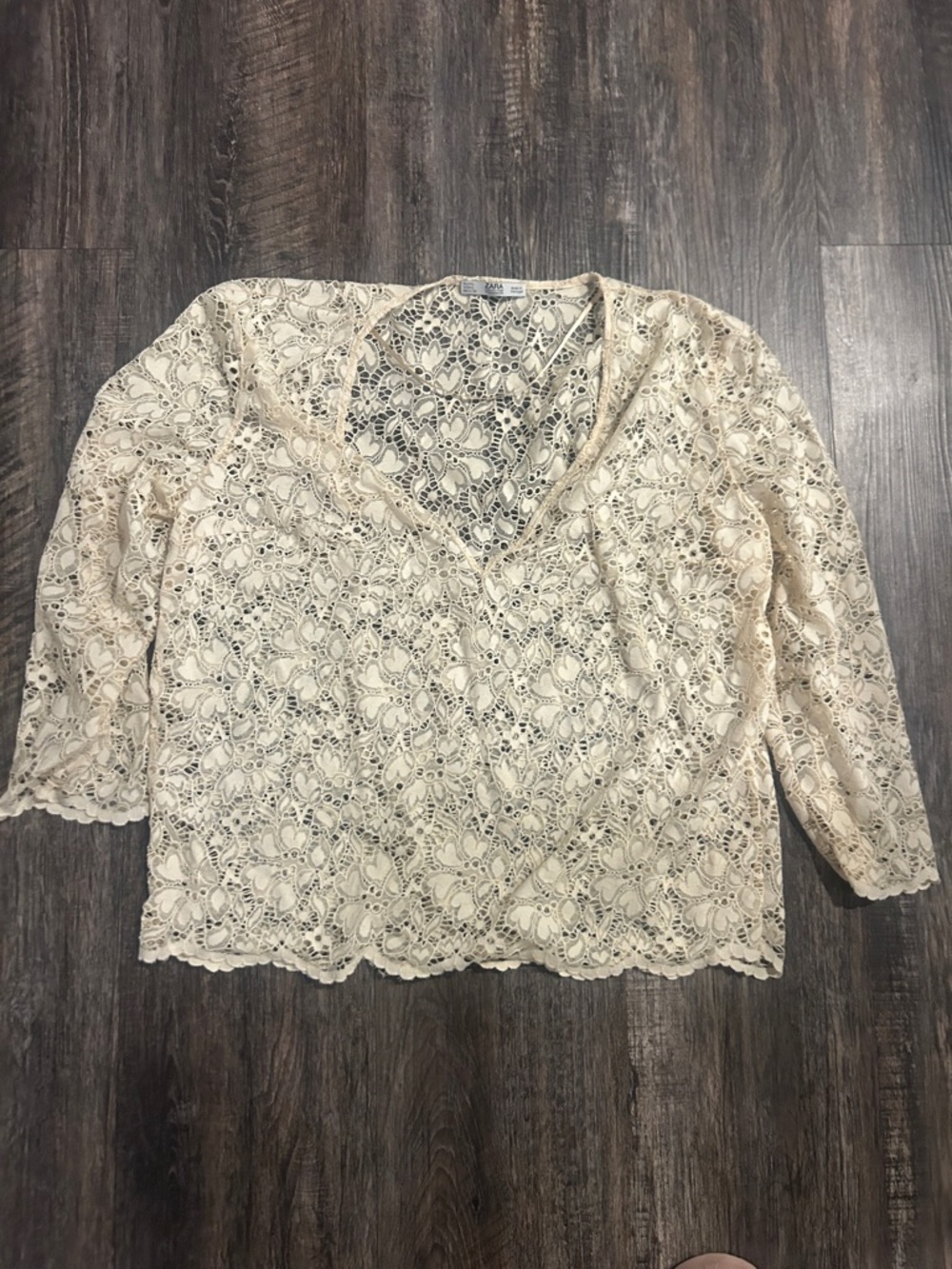 Zara Cream Floral Lace V-Neck Top